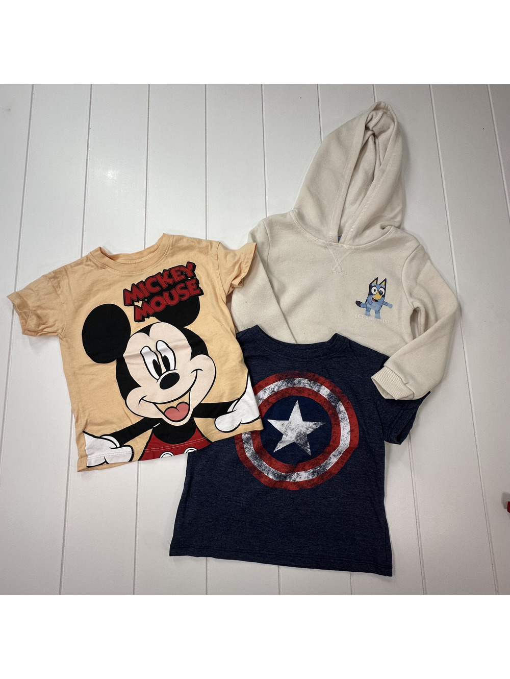 3T Toddler Tee & Hoodie Set - Mickey Mouse, Captain America, Bluey Hoodie